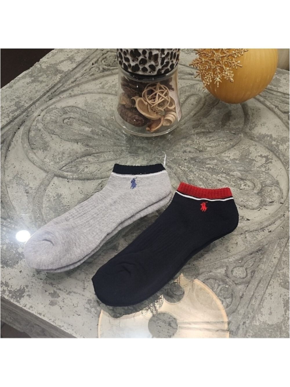 Polo Ralph Lauren Men's Gray and Black Ankle Socks